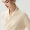 Suéter de Cachemira Otoño Invierno Mujer Nuevo Estilo Francés Cuello en V Cruzado Suéter de Punto con Temperamento Moda Tejido Retro Ropa de Mujer Prenda Base Superior