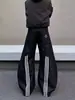 Calça Jeans Patchwork com Manchas de Tinta Estilo Retrô Americano, Três Listras Curvas, Calça Larga Unissex de Corte Amplo com Design Único, Calça Longa Novo Estilo
