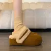 Pantuflas de Media Apertura con Suela Gruesa para Aumentar la Altura para Mujer, Usables en Exteriores, Estilo Nuevo de Moda 2026, Pantuflas de Algodón Birkenstock con Felpa Gruesa de Invierno