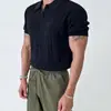 Camisa Polo de Punto de Manga Corta para Hombre de Verano Estilo Coreano Corte Delgado Color Sólido Seda de Hielo Casual Cuello de Solapa Camiseta de Manga Media Capa Base