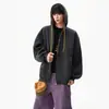 Sudadera con capucha de peso pesado estilo americano en bloques de color para hombres y mujeres, chaqueta de pareja estilo vintage de otoño universitario, cárdigan deportivo casual holgado