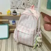 Mochila listrada com laço estilo delicado, mochila para estudantes para o trajeto diário, bolsa escolar de grande capacidade, mochila fresca e fofa