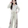 Conjunto de Roupa de Outono para Meninas: Conjunto de Duas Peças para Meninas Mais Velhas: Camiseta de Manga Longa com Gola Reversível e Calça Reta