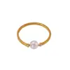 Miduoduo Joyería Europea y Americana Nuevo Acero Inoxidable Doble Capa Perla Pedrería Apertura Anillo Ajustable para Mujeres Chapado en Oro de 18K