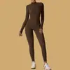 Mono de manga larga de color liso estilo europeo y americano con cremallera frontal, moldeador de cintura alta elástico, body deportivo de fitness