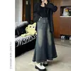 Falda Vaquera Azul Vintage para Mujer Otoño e Invierno Cintura Alta Talla Grande Adelgazante para Chica Gordita Cubre Vientre Cubre Cadera Longitud Media Falda de Corte A