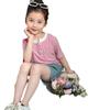 Camiseta de Manga Corta para Niña YOJIA 2024 Nuevo Estilo Coreano Ajustada para Niña Top a Juego de Colores para Niño Grande Vestido de Verano para Niños