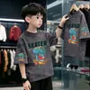 Camiseta de Manga Corta de Verano para Niños, Camiseta Básica con Estampado de Estrellas para Niños, Camiseta de Media Manga Coreana a la Moda con Cuello Redondo para Niños Mayores