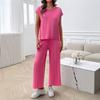Kai Kuo Primavera e Verão 2025 Transfronteiriço Europeu e Americano Feminino Urbano Simples Casual Cor Sólida Blusa Conjunto de Suéter de Perna Larga