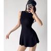 Vestido de Punto sin Mangas con Cuello Mao Estilo Francés, Puro y Sensual, Sexy Vestido Corto de Tirantes A-Line que Ciñe la Cintura, Moderno
