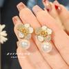 Pendientes vintage franceses de camelia vintage para mujer, ligeros, de lujo, elegantes, de alta gama, con perlas.