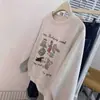 Sudadera Elegante con Estampado de Dibujos Animados Casual Coreano, Cuello Redondo para Mujer en Otoño e Invierno, Top Versátil que Reduce la Edad, Grueso, Estilo Occidental y Dulce Ropa de Abrigo