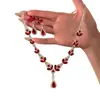 Colar e Brincos Pingente Gota d'Água de Rubi Sintético Estilo Luxo Leve para Mulheres, Conjunto Versátil e Elegante de Corrente para Clavícula