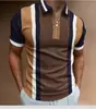 Polo Masculino de Nuevo Estilo Europeo y Americano Transfronterizo Estampado Digital 3D Moda Casual Camisa Polo de Manga Corta con Media Cremallera