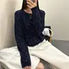 Diseño de Lentejuelas Moda Pesada Color Sólido Cuello Redondo Suéter de Punto Manga Larga Top Estilo Europeo Otoño Invierno Nuevo