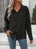 Diseño Estilo Coreano, Camisa de Lunares de Nicho con Cuello de Solapa, Un Botón, Manga Larga, Corte Holgado, Adelgazante, Top Único, Moda Femenina Transfronteriza