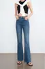 Pantalones Acampanados Jijian Otoño Elásticos en Cuatro Direcciones Versátiles Jeans Azul Claro Ajustados Acampanados Cortos 509