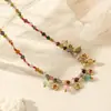 Estilo de Férias Novo Primavera e Verão Nicho Colar Colorido com Múltiplas Pedras Flor Pequena Corrente para Clavícula Design Acessórios Menina Dopamina