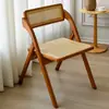 Cadeira Nórdica Simples Dobrável Armazenamento Banqueta Pequeno Apartamento Sala de Estar Pousada Lazer Encosto Cadeira Trançada de Rattan Cadeira de Jantar de Madeira Maciça