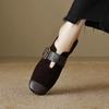 40-43 plus size comércio exterior salto grosso fivela de cinto boca profunda sapatos únicos francês retro ovelha torneamento couro dois-usando bico redondo sapatos de salto médio