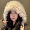 Nuevo Modelo 2024 Orejeras con Borla de Piel de Conejo Real, Gorro de Felpa para Mujer, Otoño e Invierno, Adelgazante Facial, Gorro de Punto Cálido, Gorro Lei Feng para Esquí