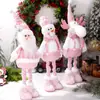 Decorações de Natal transfronteiriças figuras retráteis de lantejoulas rosa Papai Noel, boneco de neve, renas ornamentos para janela e mesa