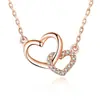 999 artículos genuinos plata de ley collar de doble corazón de plata de ley cadena para la clavícula de mujer colgante de hebilla de corazón de melocotón amor regalo de cumpleaños
