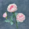 Flores Artificiais com 3 Cabeças, Peônias com Núcleo Preenchido para Decoração de Casa e Hotel, Arranjo para Cena de Casamento, Ornamentos de Flores Artificiais Atacado Transfronteiriço