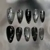 Ojo de Gato 3D Oscuro Dulce Fresco Starburst Plata Irregular con Brillo Estilo Ins Europeo y Americano Uñas Portátiles Desmontables 30 Piezas