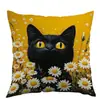 Ramo de Flores de Margarita de Primavera Gato Negro Flores Frescas Transfronterizo Amazon Tk Funda de Almohada Adecuada para Decoración de Todas las Habitaciones Fundas de Almohada