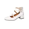 Zapatos Mary Jane con Pedrería Estilo Francés para Mujer, Nuevos Zapatos de Tacón Grueso de una Sola Pieza, Zapatos Romanos de Tacón Medio para Mujer, Tallas 32-46