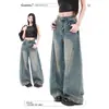 Jeans de Trabajo Retro Americano Scimitar Agrietado para Mujer, Otoño 2025 Nuevos Pantalones Anchos de Pierna Recta de Sicomoro