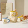 Taza de Cerámica para Niños Estrella Pequeña con Tapa y Cuchara Taza de Agua para Niñas Taza de Aspecto Elegante Taza para Beber en Casa Taza de Café