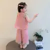 Conjunto sin mangas para niña Verano 2026 Nueva Moda Infantil Super Lindo Conjunto de Verano para Niños Pequeños, Conjunto Ligero de Dos Piezas