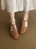 Sandalias Retro de Cuero Genuino Estilo Francés con Punta Cerrada para Mujer, Zapatos de Verano con Tacón Medio Tejidos Huecos tipo Jaula de Cerdo, Sandalias Romanas de Correa Única