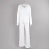 Conjunto de Pijama de Otoño Europeo y Americano para Mujer, Holgado, Cuello en V, Manga Larga, Pantalón Largo, Blanco, Tejido de Punto, Casual, Cómodo, Ropa de Casa