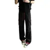 Calças de trabalho patchwork color-blocking estilo americano para outono para homens, calças retas largas da moda, calças casuais largas esportivas plus size
