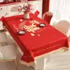 Toalha de mesa de casamento, toalha de mesa vermelha para jantar, pano decorativo para celebração de noivado e recém-casados, toalha de mesa para mesa de centro com personagem "feliz" para melhorar o ambiente da sala de estar