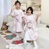 Bata de Noche Madre e Hija Verano 2026 Nuevo Estilo Pijama Familiar Infantil Niñas Algodón Puro Dibujos Animados Delgado Ropa de Casa
