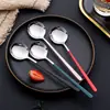 Cuchara de acero inoxidable 304 estilo coreano para uso doméstico, cuchara redonda popular, engrosada para comer, mezclar y servir arroz, disponible para venta al por mayor con impresión de logotipo