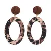 Pendientes de Acero con Aguja Ovalada Cortados Estampado Leopardo Tela Europea y Americana Otoño e Invierno Pendientes Maillard Elegantes Exagerados de Gama Alta para Mujeres