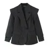 Comércio Exterior Roupas Femininas Primavera e Outono 2026 Estilo Europeu e Americano Moda Simples Versátil Listrado Ombro Largo Blazer para Mulheres B129783