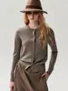 Cardigã Yangzi de malha fina 18 pontos 100% lã pura para mulheres, suéter fino casual de moda com gola redonda baixa, peça de outer wear tricotada
