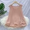 Chaleco de Gasa para Mujer Verano Doble Capa Color Sólido Ropa Exterior Fruncido Línea A 2026 Nuevo Estilo Coreano Top Corto