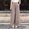 Nuevos pantalones anchos de algodón y lino estilo chino para mujer *** Pantalones casuales Zen holgados Pantalones de ramio Pantalones largos rectos de pierna ancha con caída holgada