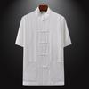 Verano Estilo Chino para Hombre Estilo Tang Camisa de Manga Corta Papá Algodón Lino Delgada Suelta Camisa China de Mediana Edad y Ancianos