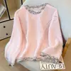 Nuevo diseño de otoño e invierno, suave y acogedor, con bordes de color lechoso y colores contrastantes, dulce suéter de punto tipo pullover con cuello redondo para mujer