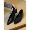 Zapatos de mujer elegantes de piel de oveja súper suave, estilo retro francés, de tacón bajo, punta fina y corte bajo, versátiles zapatos Mary Jane con tacón grueso y una sola tira