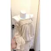 H Conjunto Vintage de Lunares Hombros Descubiertos Estilo Japonés Transparente Top Suave + Falda Conjunto de Dos Piezas Otoño Petite