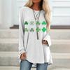 2022 Nova St. Camiseta solta de manga comprida com gola redonda e estampa 3D Lucky Shamrock do Dia Irlandês de São Patrício
